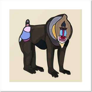 Mandrill cartoon illustration Posters and Art